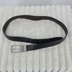 Ermenegildo Zegna Black Leather Belt with Silver Buckle